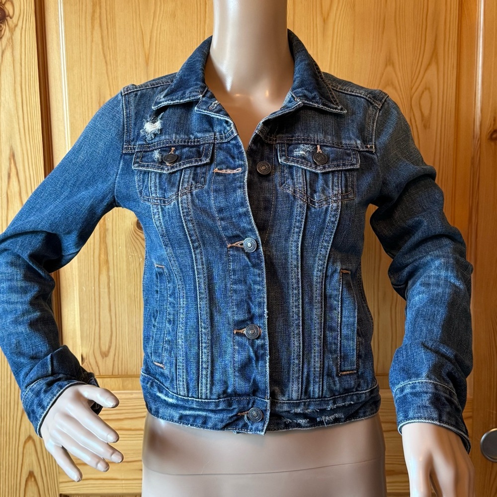Abercrombie & Fitch Womens XS Distressed Denim Jean Jacket Western Casual
